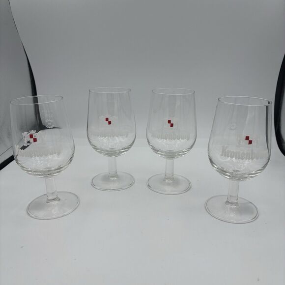 Kronenbourg Beer Glass Stemmed France .25L 6" Tall Lot Set of 4 D3